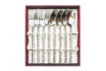 Display of silverware, Silver forks and spoons in box for collection Royalty Free Stock Photo