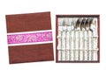 Display of silverware, Silver forks and spoons in box for collection Royalty Free Stock Photo