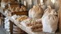 A display of soap nuts and muslin bags a natural way to do laundry without using synthetic detergents