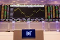 Display with stock quotes in the modern visitor center of B3, Brasil, Bolsa, Balcao, in the headquarters of BOVESPA