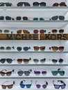 Display of sunglasses with multicolored glasses fashion manufacturers in SKY and MORE shopping mall Royalty Free Stock Photo