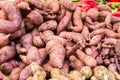 Display of sweet potatoes at the market Royalty Free Stock Photo