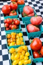 Display of tomatoes in boxes Royalty Free Stock Photo