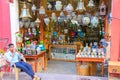 Display of traditional lamps in a store at Johari Bazaar in Jaipur, India.