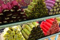 Display of Turkish sweetshop with various kinds of lokum Royalty Free Stock Photo