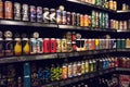 Display of a variety of artisan alcohol for sale in cans on shelves