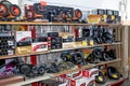 Display various Automobile Accessories and Audio Sound System on store shelf.