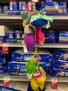 A display of various brands of colorful dog toys for sale at a Petsmart Superstore Royalty Free Stock Photo