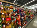 A display of various brands of dog toys for sale at a Petsmart Superstore