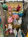 A display of various brands of puppy shirts, sweaters, and toys for sale at a Petsmart Superstore Royalty Free Stock Photo
