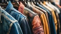 A display of various leather jackets hanging on a rack in a clothing store Royalty Free Stock Photo