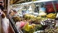 Display of various olives for sale at the Valencia Central Market Royalty Free Stock Photo