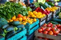 Display of various vegetables including tomatoes and peppers. Generative AI Royalty Free Stock Photo