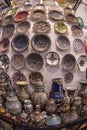 Display of Vases, Plates, Bowls, and Teapots in Fes, Morocco Royalty Free Stock Photo