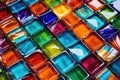 display of vibrant, multicolored glass tiles