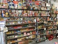 Vintage food packaging grocery aisle at an antique collectibles store. Royalty Free Stock Photo