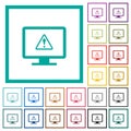 Display warning flat color icons with quadrant frames