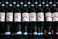 Display of wine bottles at a winery in Montalcino