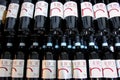 Display of wine bottles at a winery in Montalcino