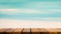 Display wooden board shelf counter with copy space for advertising backdrop and background with blue cloud clear sky Royalty Free Stock Photo