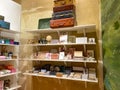 A display of writing journals at an Anthropologie retail store