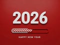 Happy New Year 2026 loading progress bar concept on vibrant red background. Royalty Free Stock Photo