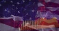 Displaying American flag backdrop in digital environment, showing financial chart on 3D grid Royalty Free Stock Photo