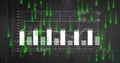 Displaying bar chart with line graph on numeric grid on screen cascading binary code and waveforms Royalty Free Stock Photo