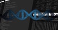 Displaying blue DNA helix across digital workspace featuring IDE hex dump FileENCRYPTION waveform Royalty Free Stock Photo