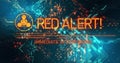Displaying bold orange text overlay on alert display, with neon traces and glowing nodes Royalty Free Stock Photo