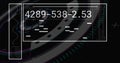 Displaying central numeric panel rotating data fragments in virtual HUD, with waveform binary panel Royalty Free Stock Photo