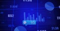 Displaying chat badge showing 95 on blue data dashboard, with bar chart, pie charts, numbers Royalty Free Stock Photo