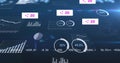 Displaying cluster floating in digital dashboard, with circular charts, line graphs and share icons Royalty Free Stock Photo