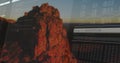 Displaying code on rugged cliff at sunset, with File  ENCRYPTION progress bar and hex dump Royalty Free Stock Photo