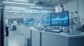 Modern industrial production line showing interactive data analysis on computer screens Royalty Free Stock Photo