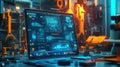 Futuristic control panel monitoring automated machinery in high tech factory Royalty Free Stock Photo
