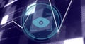 Displaying cyan eye icon in circular reticle scanning digital control panel, with scrolling code Royalty Free Stock Photo