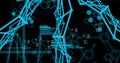 Displaying 3D cyan wireframe mesh pulsing with numeric annotations in digital interface Royalty Free Stock Photo