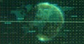 Displaying 3D data globe formed by clusters in dashboard, grid overlay, waveform and numeric labels Royalty Free Stock Photo