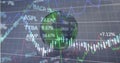 Displaying 3D Earth on dashboard with candlesticks graphs percentages tickers ASPL BBTA TBBA AVP Royalty Free Stock Photo