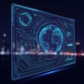 Displaying a 3D globe and data analytics featuring neon blue Royalty Free Stock Photo