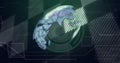 Displaying 3D globe with hex grid in digital interface, showing scanning rings and timestamp codes Royalty Free Stock Photo