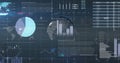 Displaying 3D globe showing bar chart and line plot in virtual dashboard, with pie chart Royalty Free Stock Photo