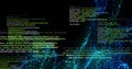 Displaying 3D particle network flowing in data visualization scene, with semantic code overlay Royalty Free Stock Photo