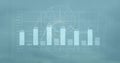 Displaying dashboard on teal screen with bar chart, line graph, circular diagrams, world map Royalty Free Stock Photo
