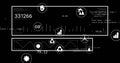 Displaying dashboard UI panels on black screen, with numeric metrics, code snippets and icons Royalty Free Stock Photo
