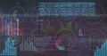 Displaying data dashboard in virtual interface, showing bar charts line graph and streaming code Royalty Free Stock Photo