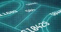 Displaying data interface running in virtual platform, with glowing cyan lines and numeric labels Royalty Free Stock Photo