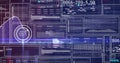 Displaying data panels showing numeric data on dashboard, with circular gauge and binary code Royalty Free Stock Photo