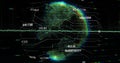 Displaying digital globe rotating in holographic display, with connecting nodes and hex codes Royalty Free Stock Photo